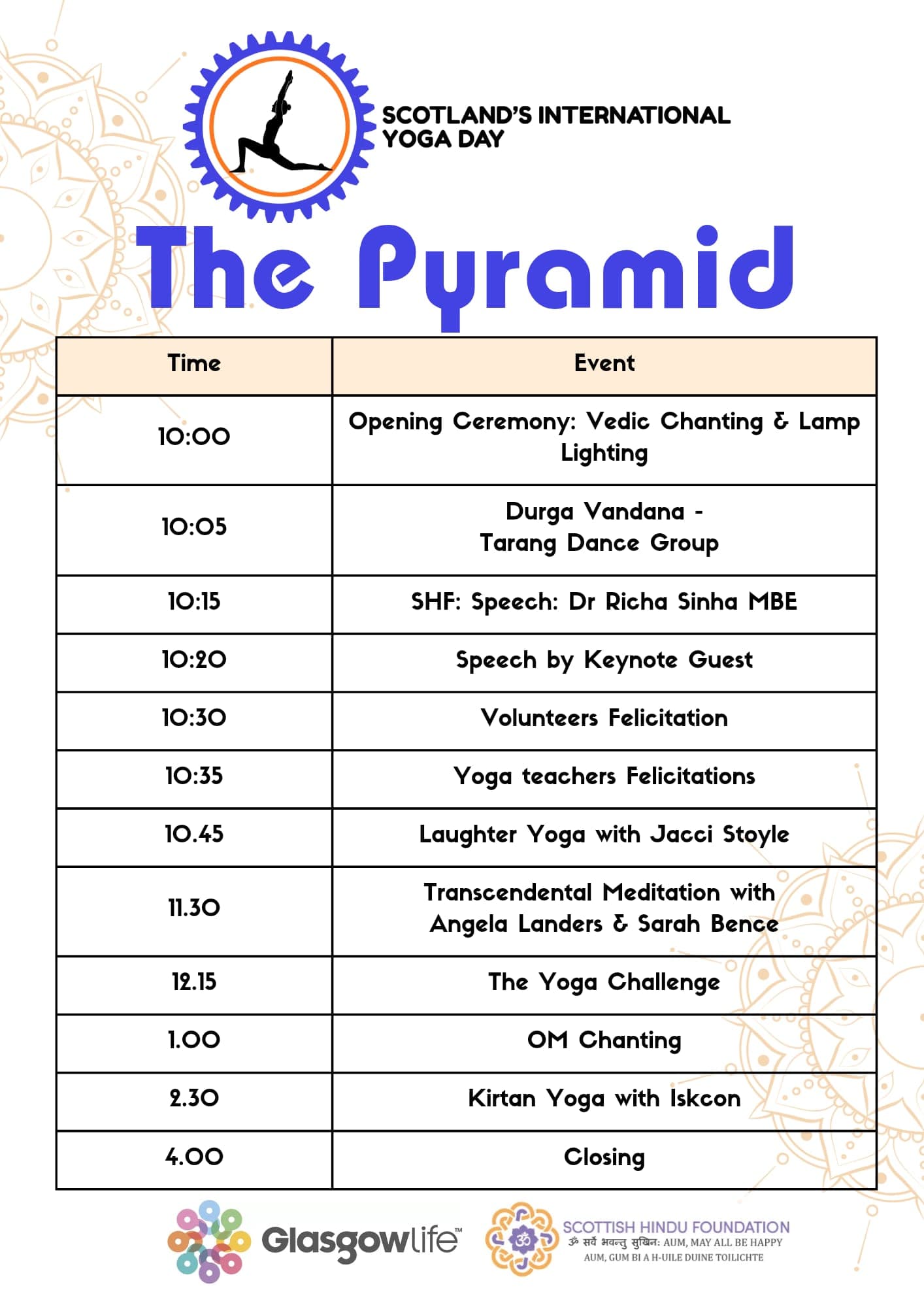 Programme order — The Pyramid at Anderston