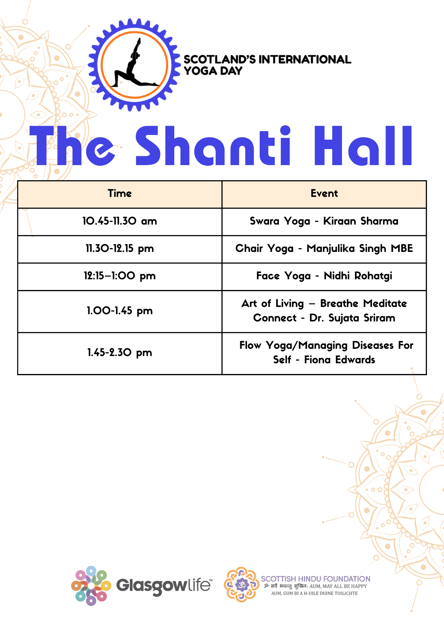 Programme order — The Shanti Hall